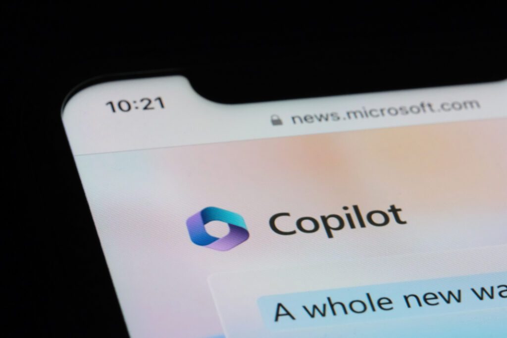 Microsoft Copilot logo on phone screen